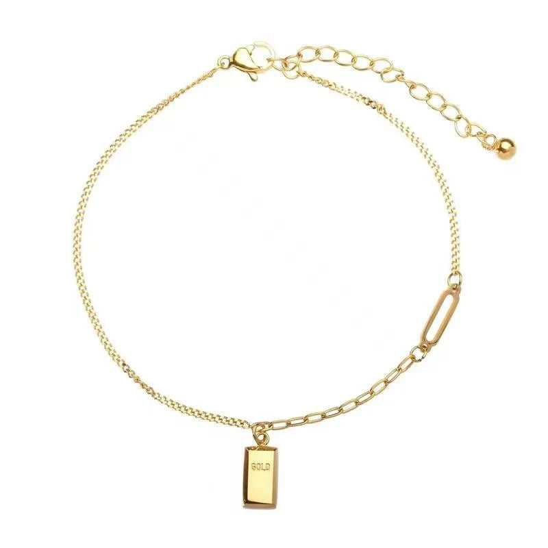 Gold Bar Charm Anklet